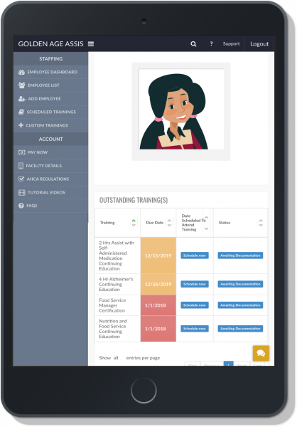 ALF Boss employee detail and outstanding training screen on tablet